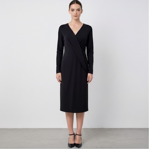 COS black draped knit jersey long sleeve dress - Medium - Picture 1 of 5